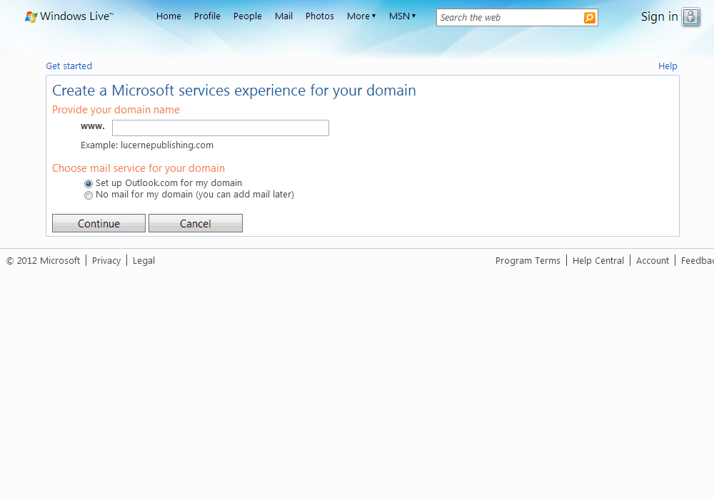 Windows Live Admin Center