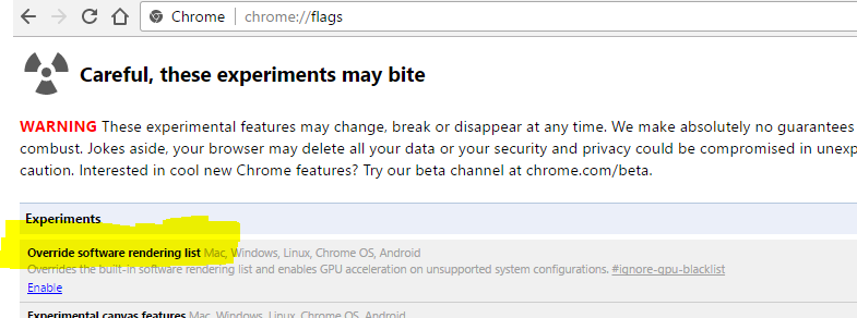 Chrome Flag settings - Hangouts shadow bug fix