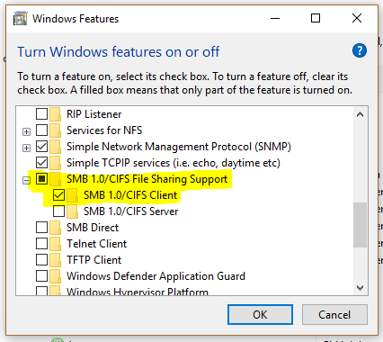 Turn Windows Features on or off