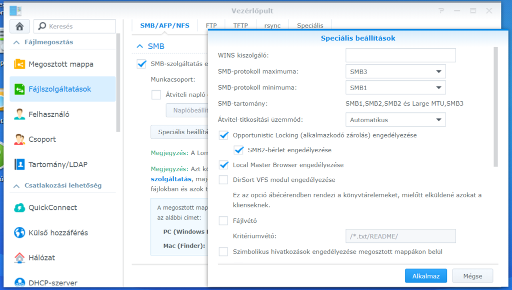 DSM - Fájlszolgáltatások - SMB