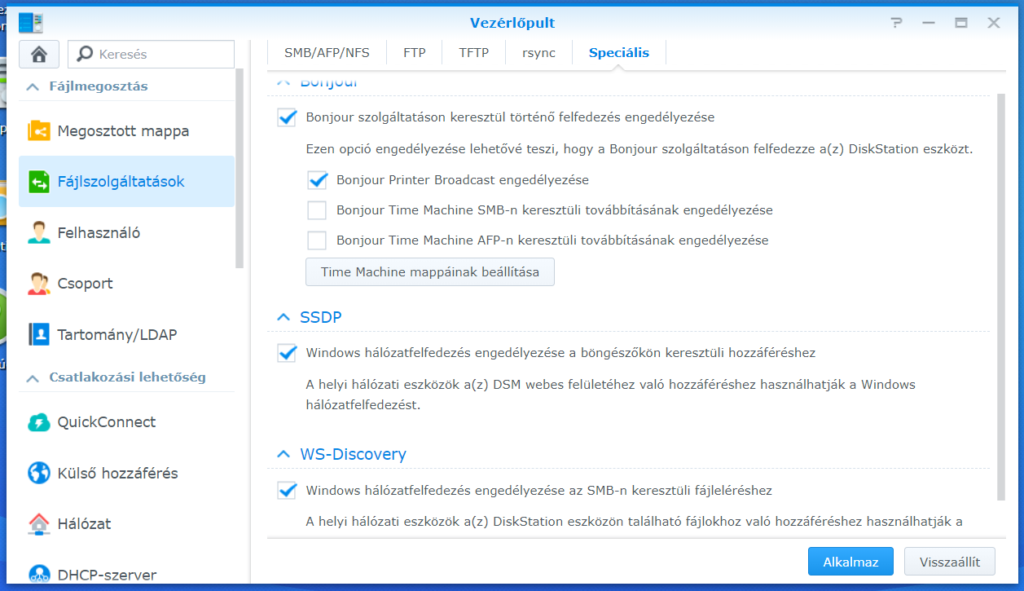 DSM - Fájlszolgáltatások - Speciális